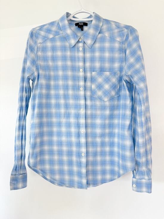 PAIGE Tops - Paige Shirt Top Womens Small Button Up Blue Corn Button Down Plaid Pastel Casual